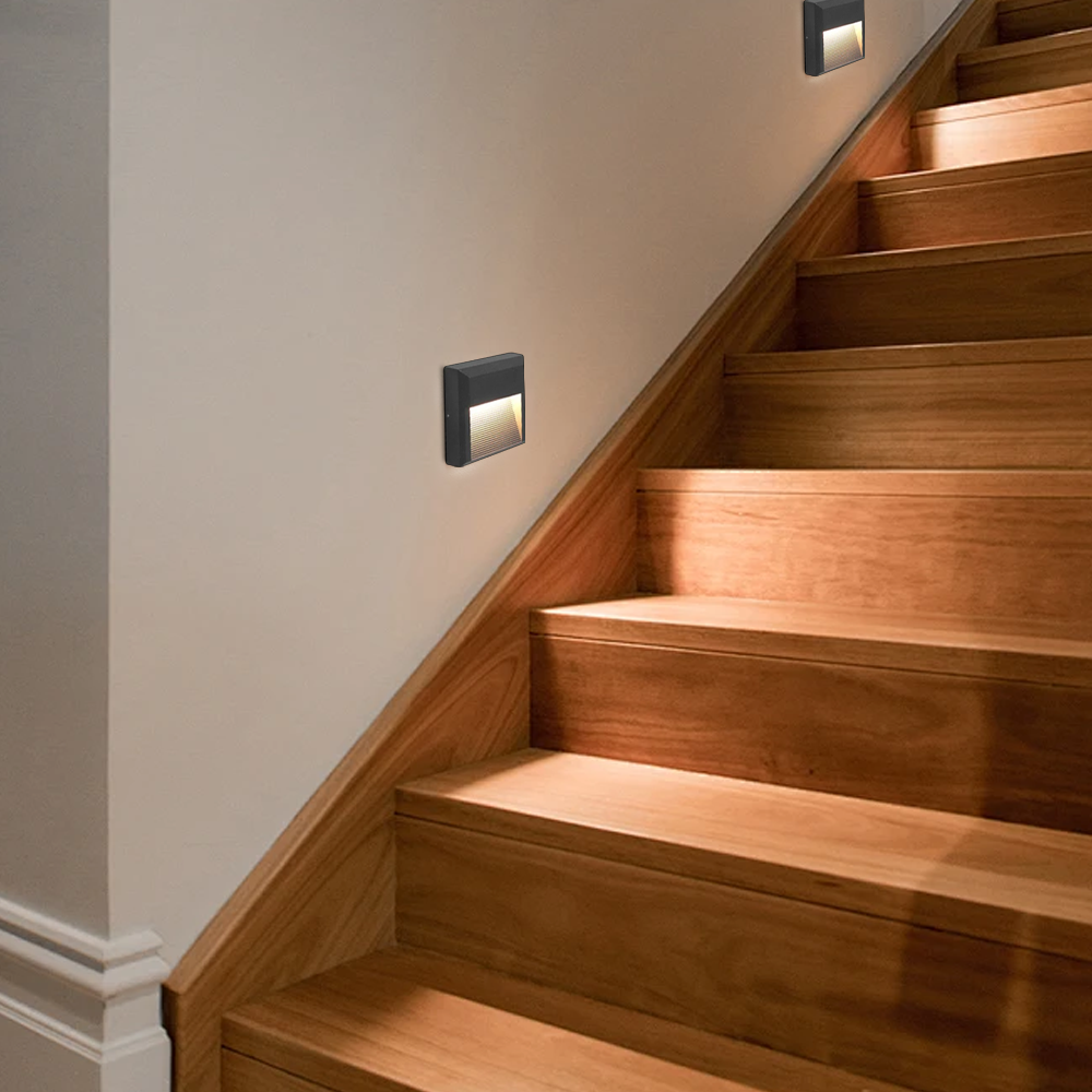 Modern Metal/Acrylic Staircase Wall Lamp - Black Round/Square for Indoor/Outdoor